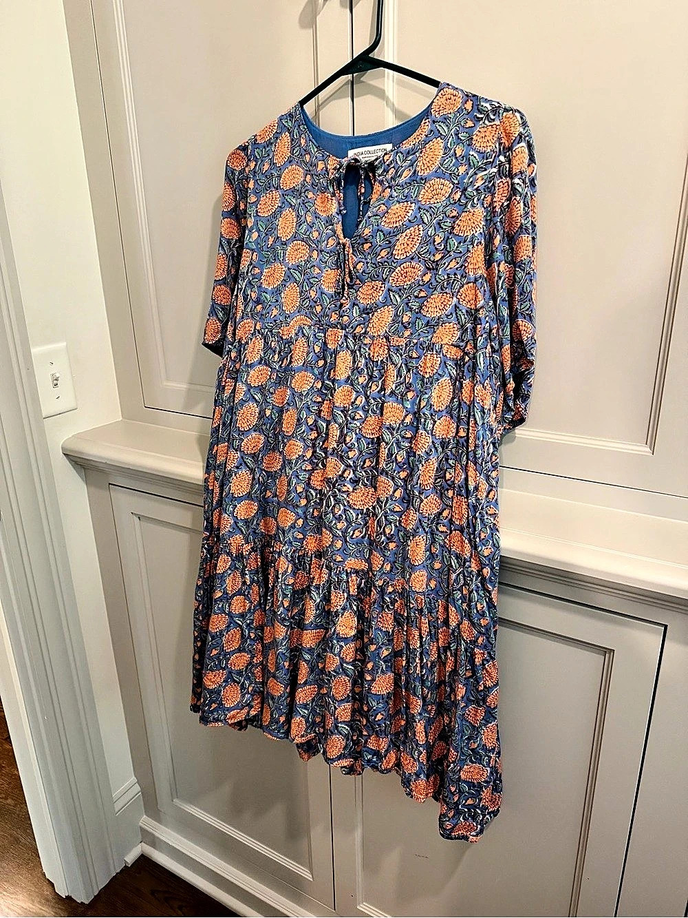 India Collection Floral Dress in Blue & Orange Size M/L